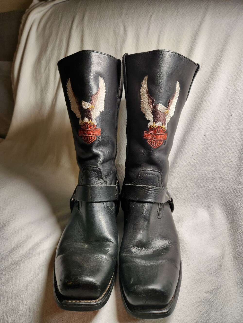 Harley-Davidson Black Eagle Embroidered Leather Motorcycle Boots